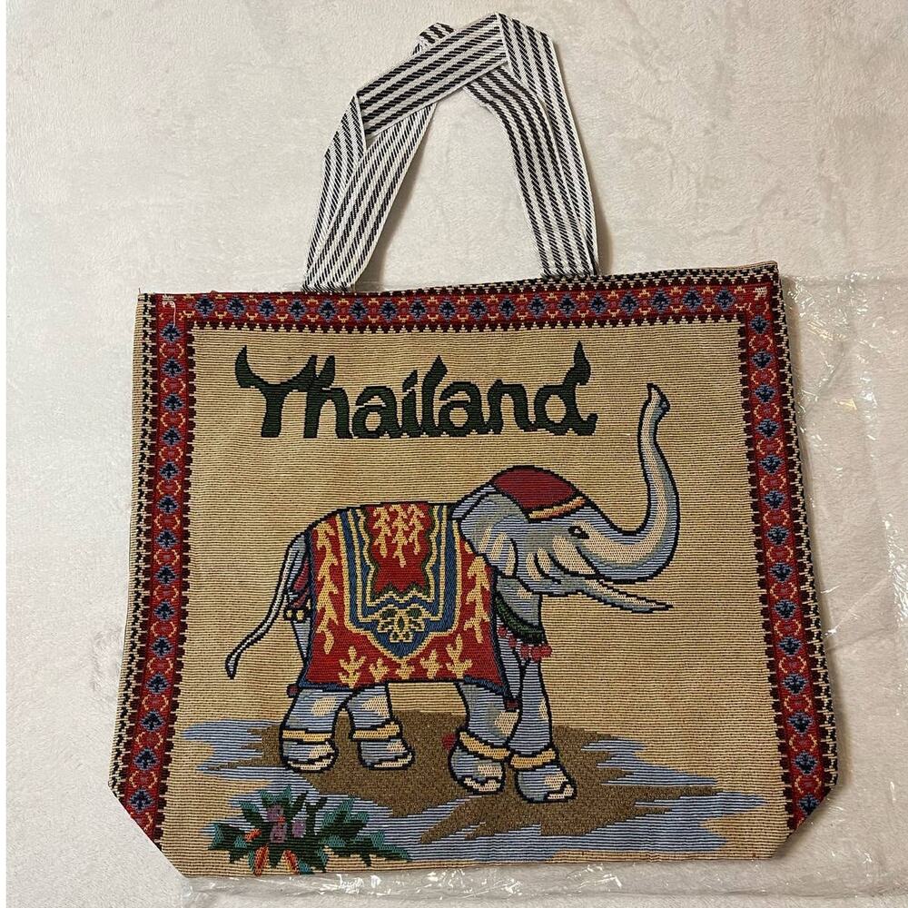 Knitted Canvas Elephant Tote Bag Vintage Embroidery Knitted Shoulder Bag Tote